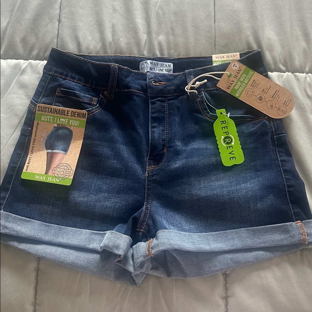 Wax Jean Women's Dark Blue Cuffed Denim Shorts